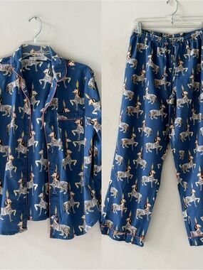 Their Nibs London Zebra Horse Print Pajama Set Blue Size M Button Front